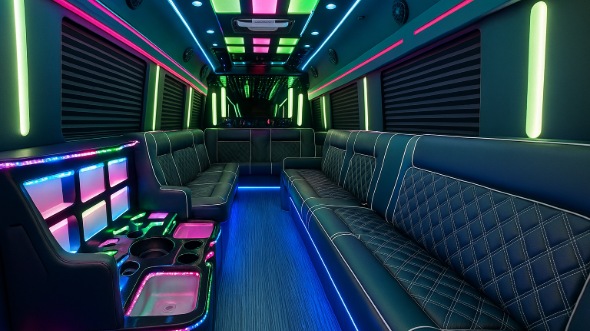 Interior of Charter Bus Company Grand Junction's Party Bus in Grand Junction